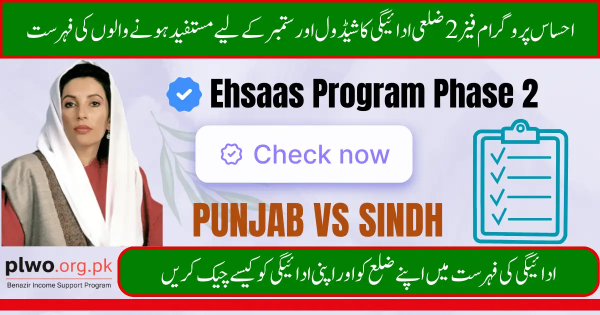 Ehsaas Program Phase 2 District Payment Schedule and Beneficiaries List for September 2025